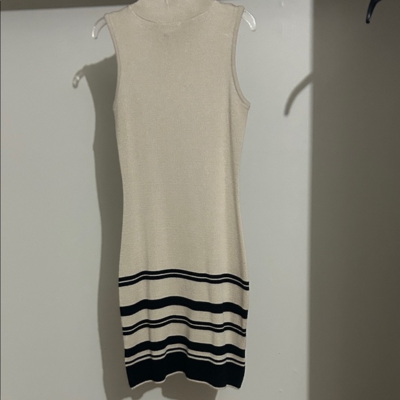 Sleeveless Cream Knit Midi Dress with Black Stripes - Picture 8 of 8